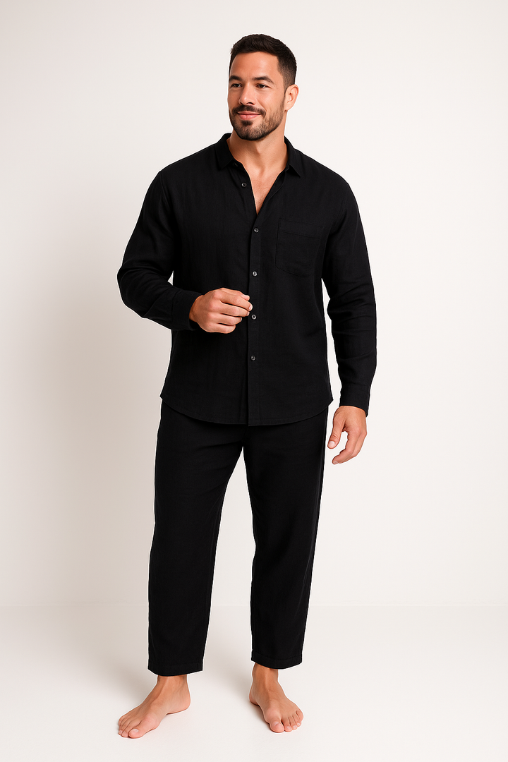 Men’s Shirt and Pants Set – Relaxed Fit – Breathable Blend – Button-Down Long Sleeve