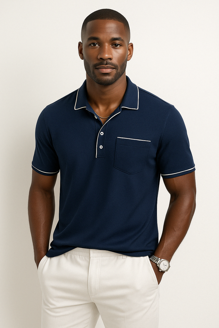 Men’s Polo Shirt - Cotton Blend - Regular Fit - Chest Pocket - Piping Detail