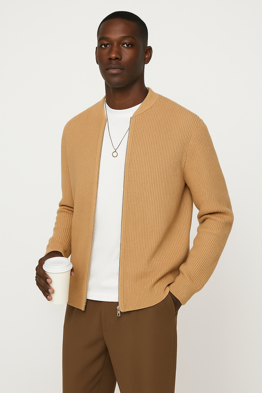 Men’s Cardigan – Ribbed Knit – Double Zipper – Relaxed Fit – Long Sleeve Casual Layer
