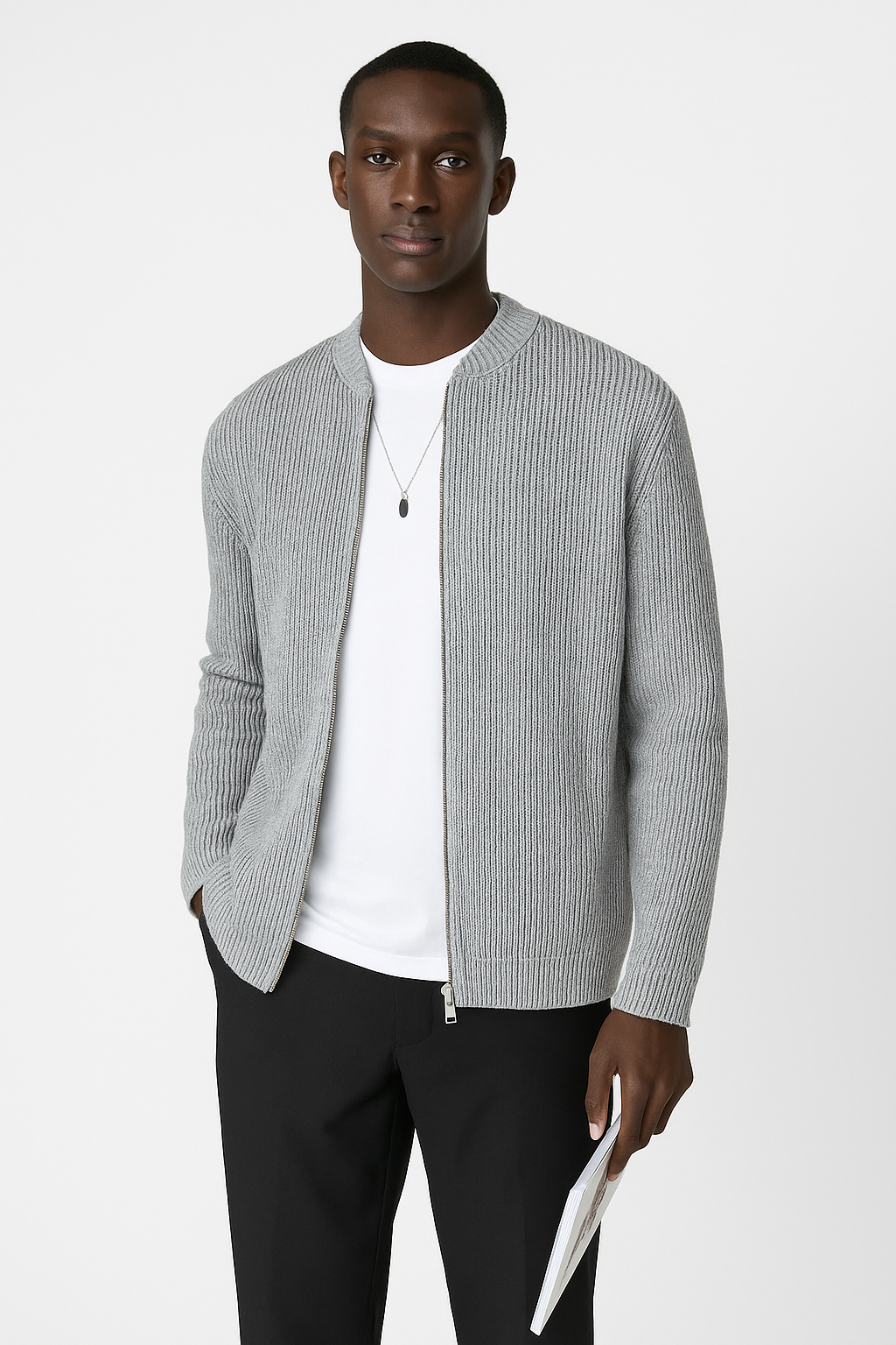 Men’s Cardigan – Ribbed Knit – Double Zipper – Relaxed Fit – Long Sleeve Casual Layer
