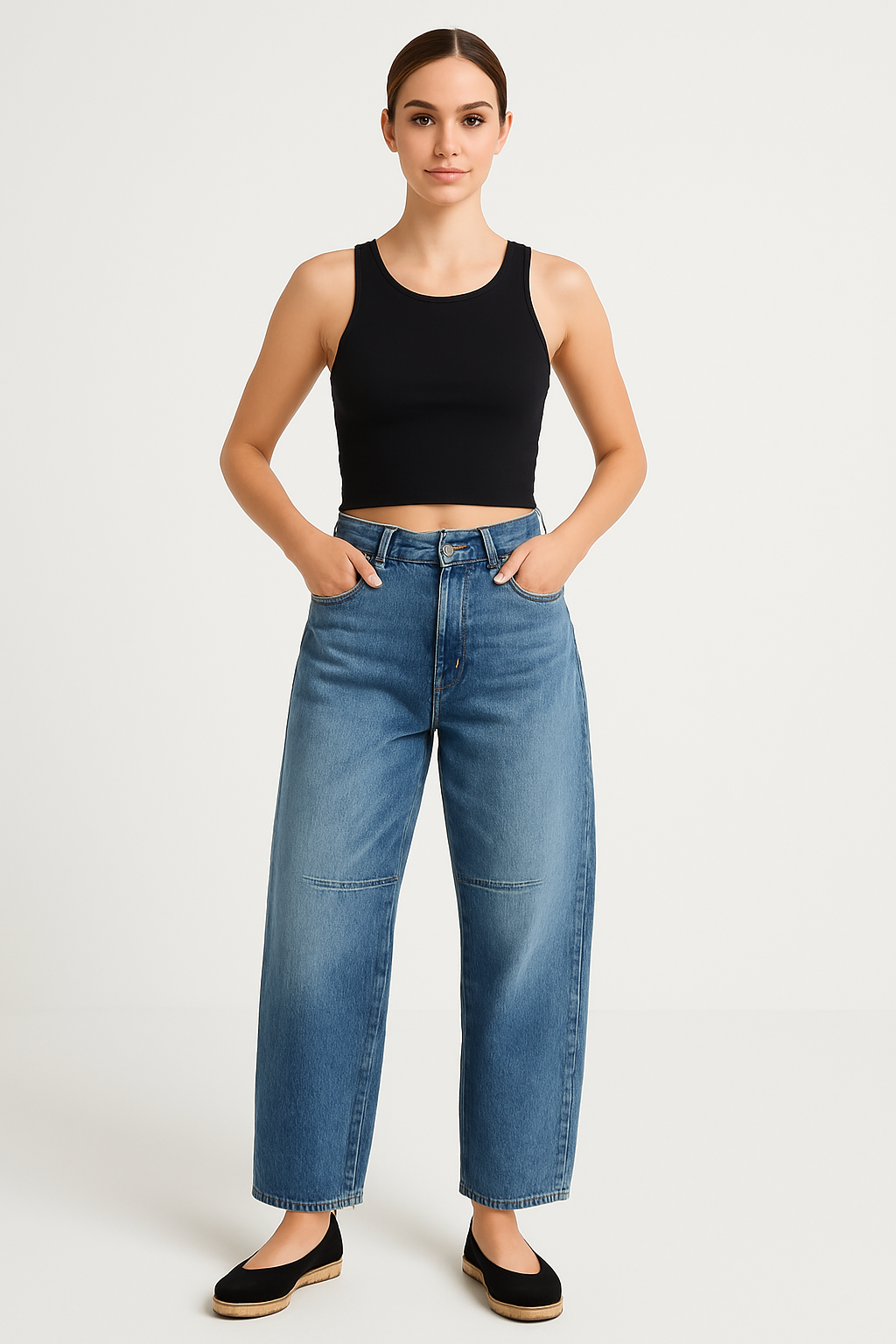 Women’s Jeans - Relaxed Fit - Barrel Leg - Full Length - Animal Print Casual Denim