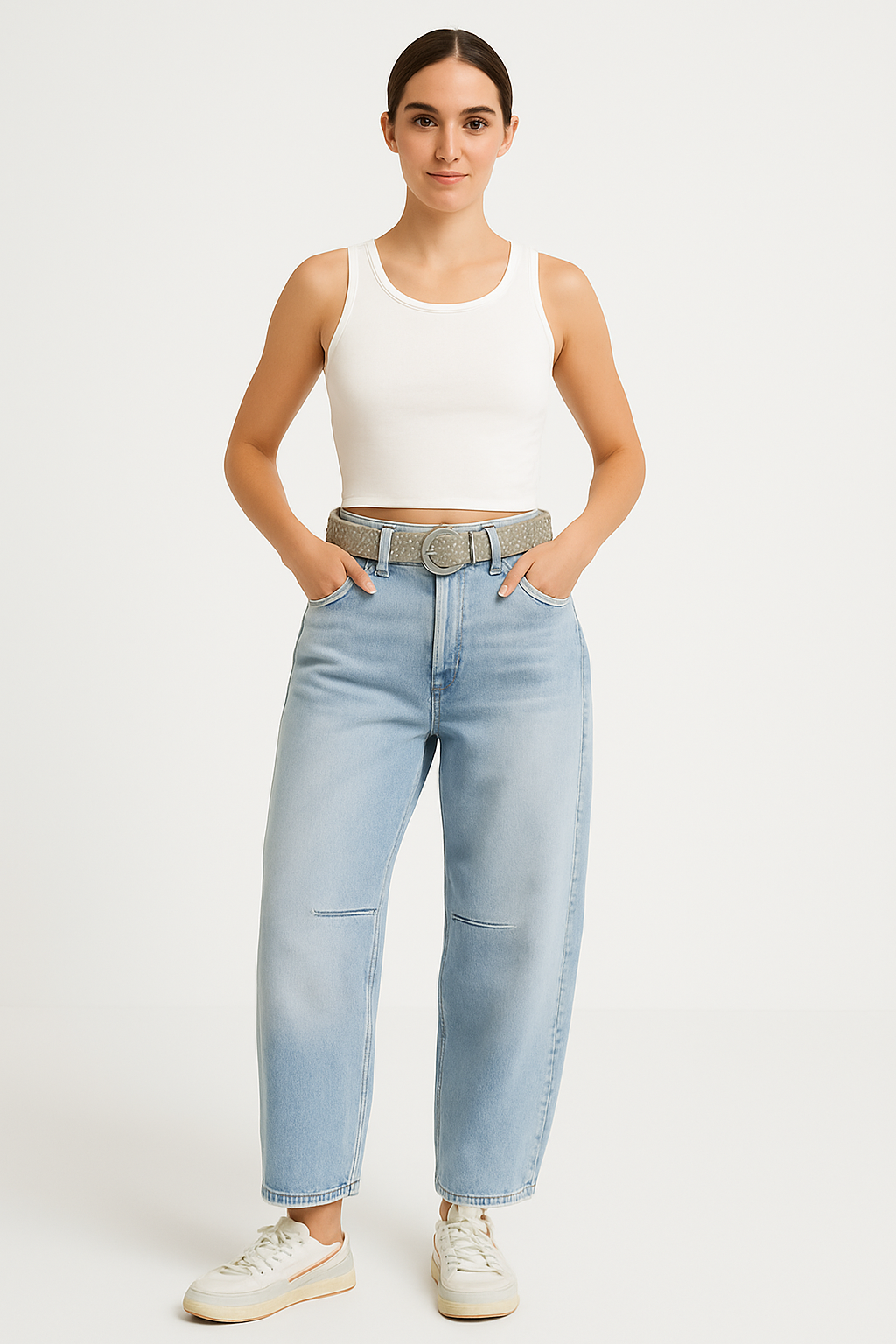 Women’s Jeans - Relaxed Fit - Barrel Leg - Full Length - Animal Print Casual Denim