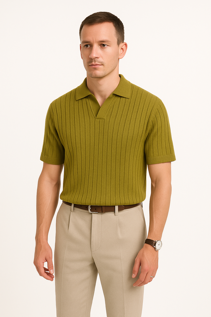 Men’s Polo Shirt - Ribbed Knit - Standard Fit - Short Sleeve Casual Smart Wear