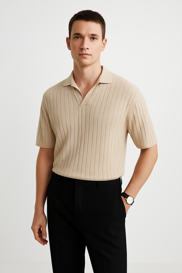 Men’s Polo Shirt - Ribbed Knit - Standard Fit - Short Sleeve Casual Smart Wear