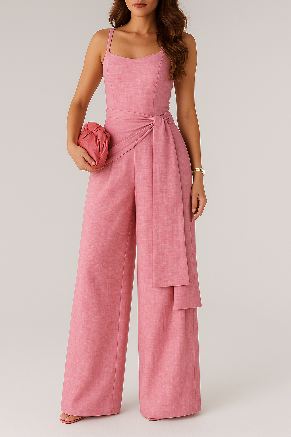Women’s Jumpsuit - Linen Blend - Sleeveless Fitted Bodice - Wide Leg - Adjustable Waist