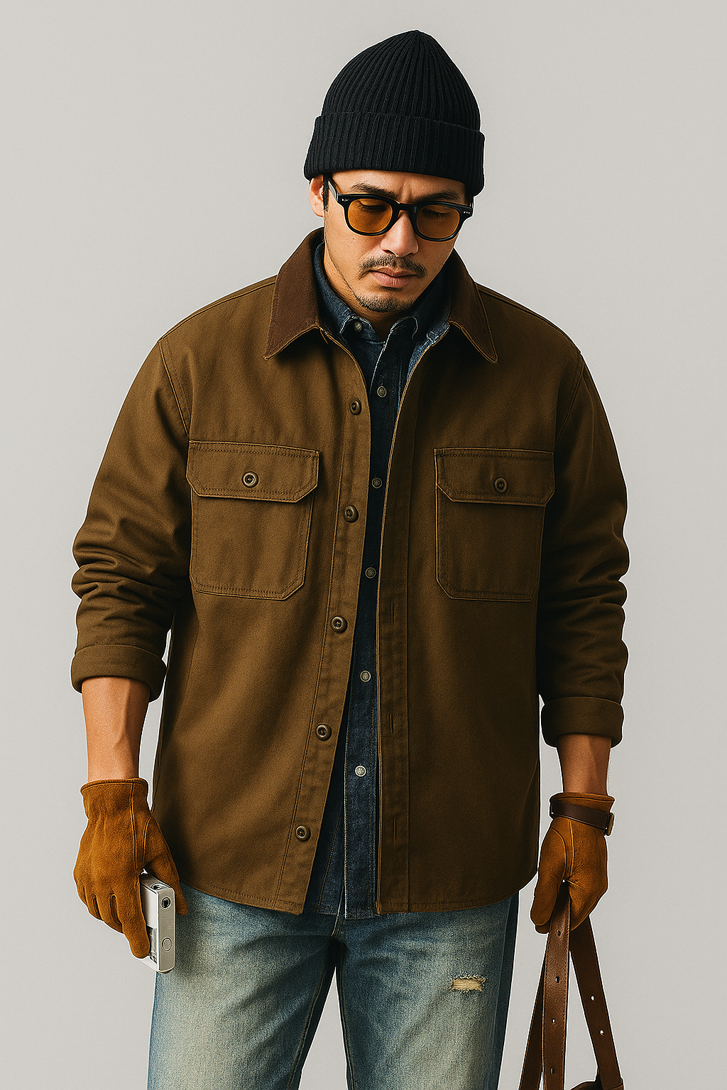 Men’s Workwear Jacket – Canvas Fabric – Loose Fit – Button Front – Utility Pockets