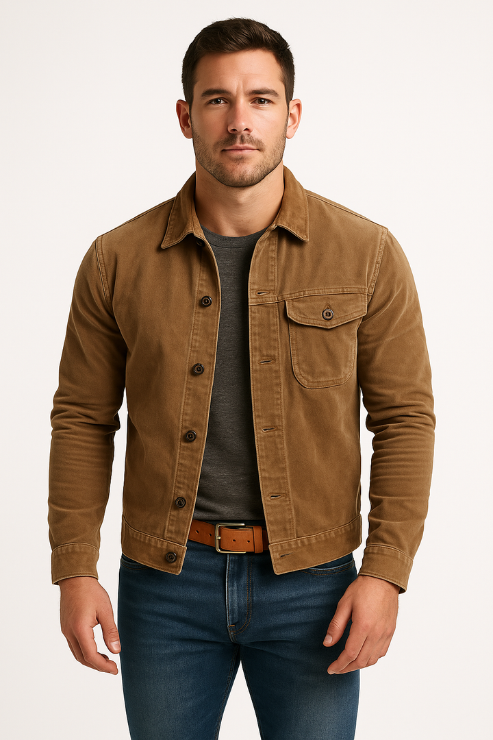 Men’s Jacket – Cotton Blend – Tailored Fit – Shirt Collar – Button Front Casual Style
