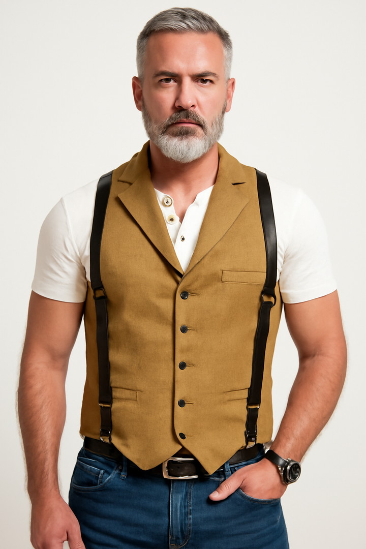 Men's Slim Fit Vest – Wool Blend – Notched Lapel – Button Front – Business Casual