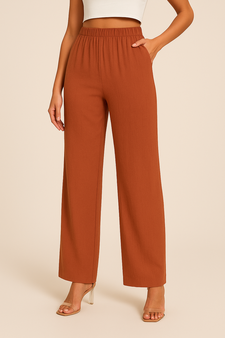 Women’s Straight-Leg Pants – Relaxed Fit – Elastic Waist – Lightweight Breathable Fabric
