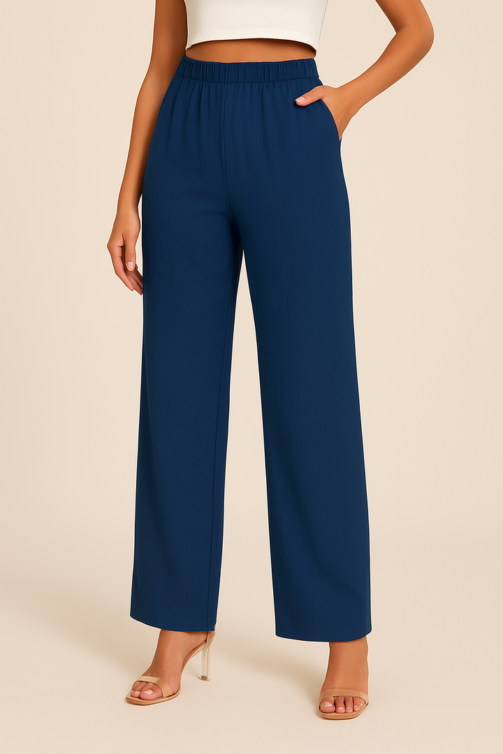 Women’s Straight-Leg Pants – Relaxed Fit – Elastic Waist – Lightweight Breathable Fabric