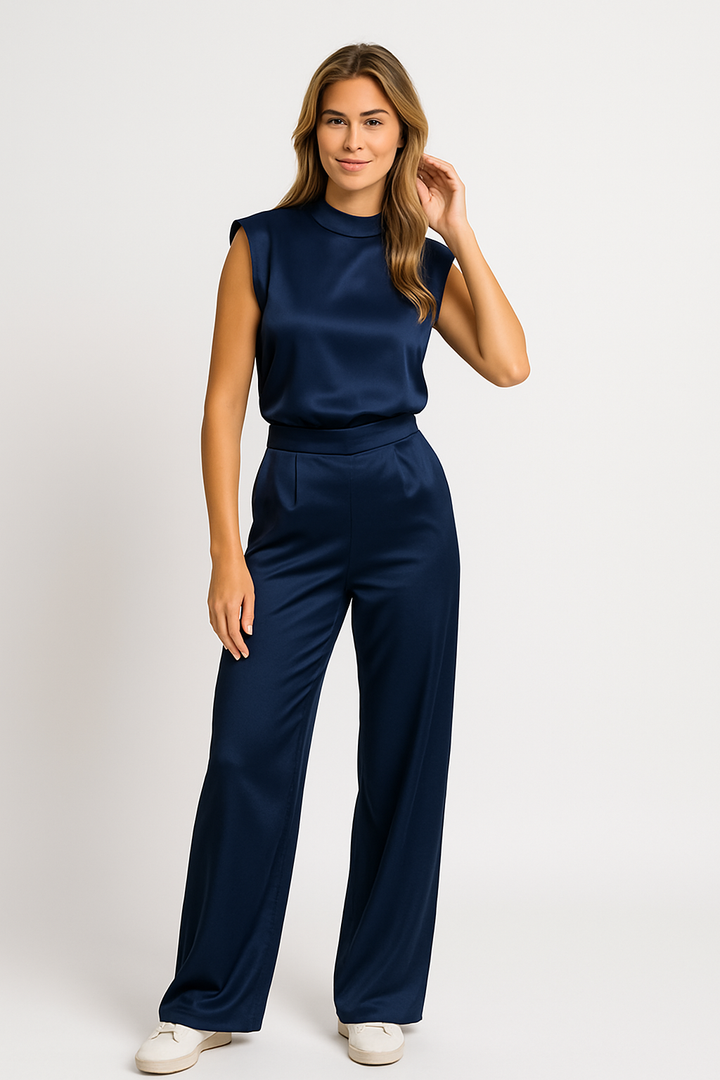 Women’s Jumpsuit – Sleeveless – Wide Leg – High Neck – Structured Fit – Elegant Style