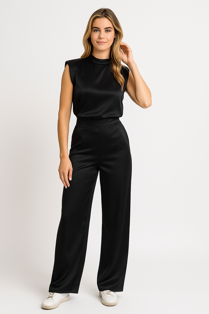Women’s Jumpsuit – Sleeveless – Wide Leg – High Neck – Structured Fit – Elegant Style