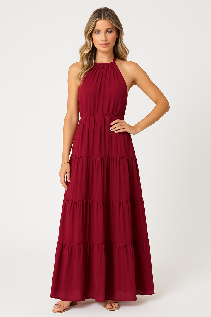 Women’s Maxi Dress – Halter Neck – Tiered Skirt – Flowy Lightweight Fabric