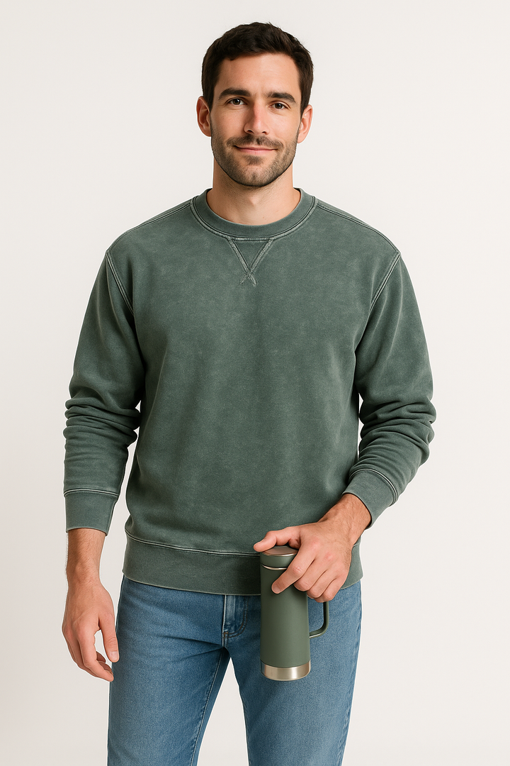 Men’s Sweatshirt – Relaxed Fit – Cotton Blend – Crew Neck – Ribbed Cuffs & Hem