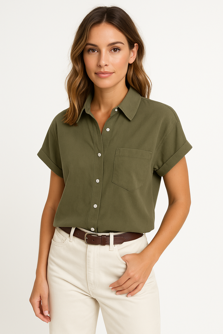 Women's Sleeveless Shirt – Relaxed Fit – Button-Up Front – Breathable Natural Fibers – Chest Pocket