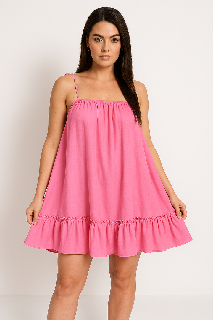 Women’s Sundress – Lightweight Cotton – A-Line Fit – Spaghetti Straps – Ruffled Hem