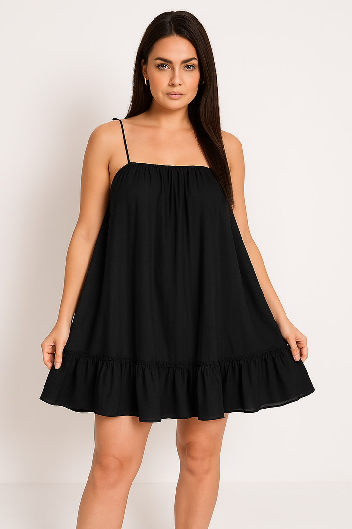 Women’s Sundress – Lightweight Cotton – A-Line Fit – Spaghetti Straps – Ruffled Hem