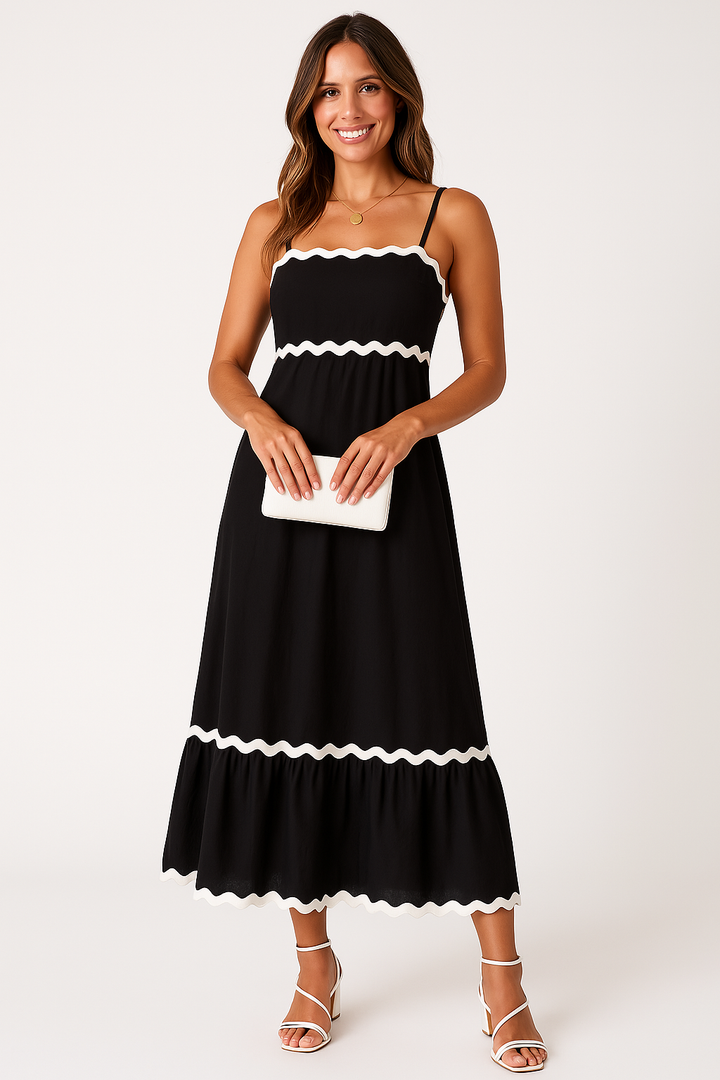 Women’s Maxi Dress – Sleeveless – Spaghetti Straps – Scalloped Trim – Lightweight Fabric