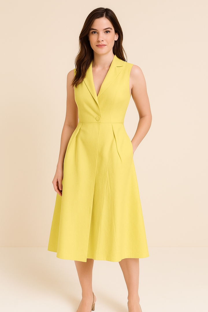 Women’s A-Line Dress – Tailored Fit – V-Neck – Notched Lapel – Sleeveless – Knee Length