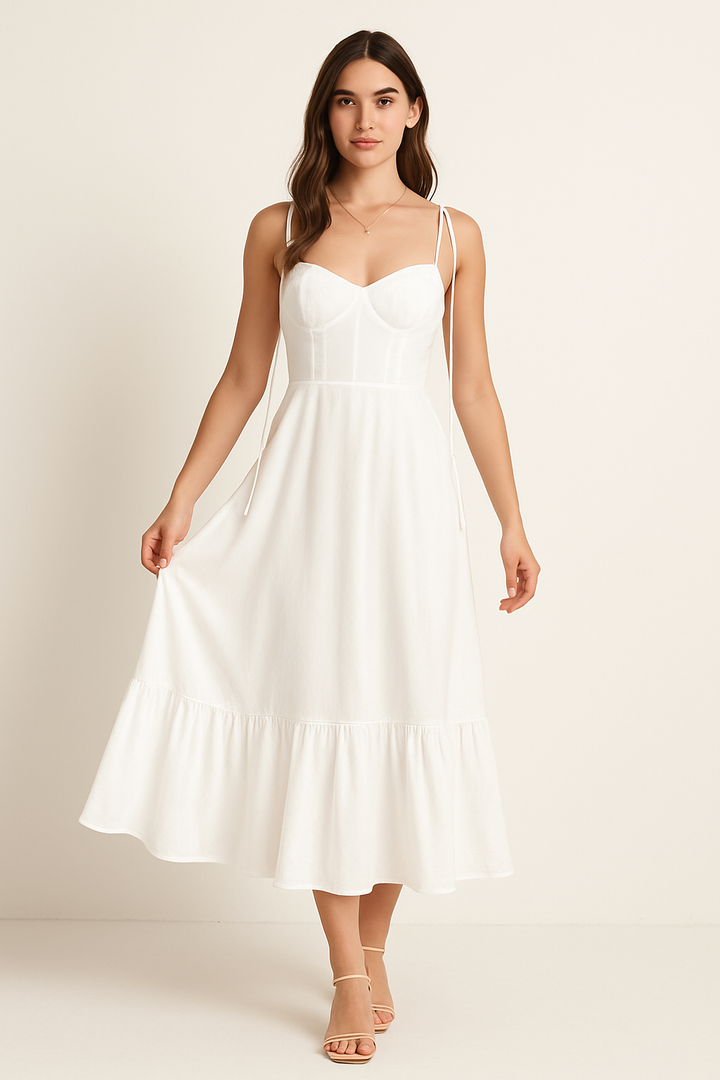 Women’s Maxi Dress – Spaghetti Straps – Sweetheart Neckline – Ruffled Hem – A-Line Fit