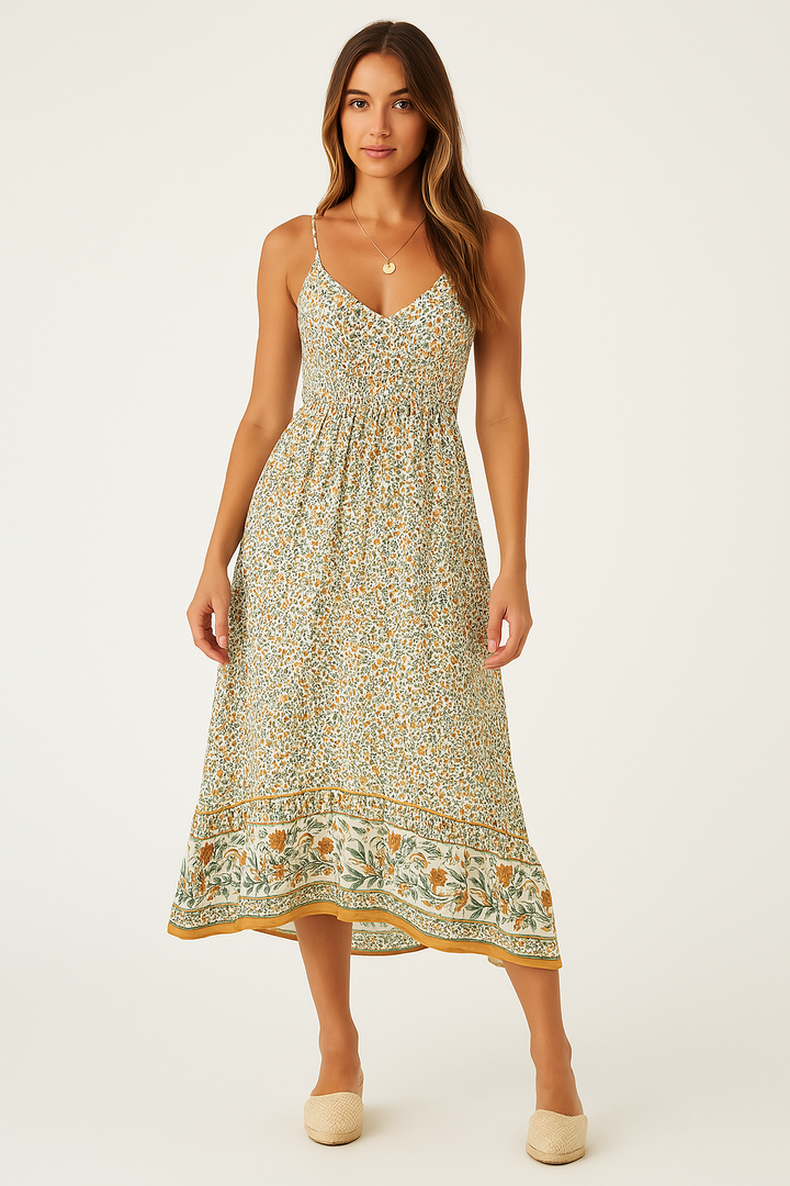 Women’s Sundress – Lightweight Fabric – V-Neck – Adjustable Straps – Flowy Fit