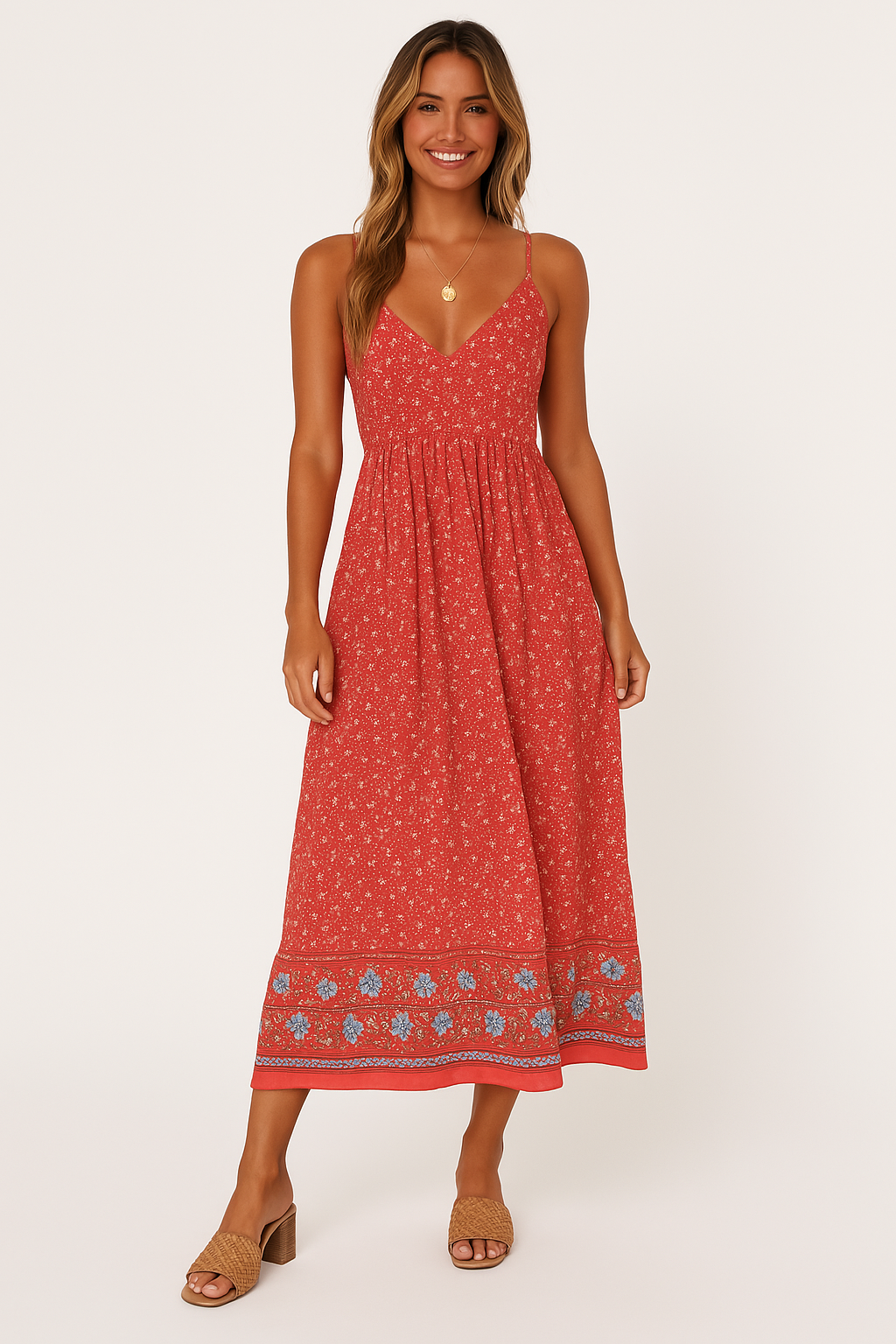 Women’s Sundress – Lightweight Fabric – V-Neck – Adjustable Straps – Flowy Fit