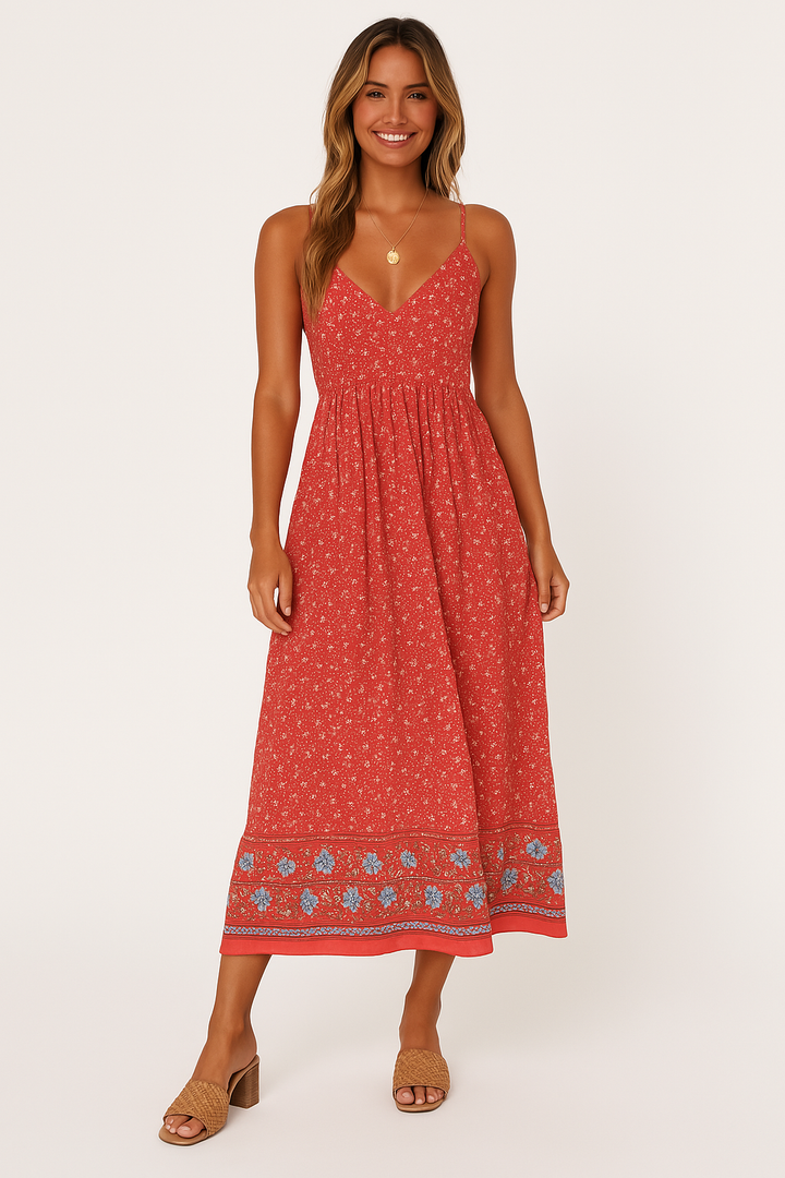 Women’s Sundress – Lightweight Fabric – V-Neck – Adjustable Straps – Flowy Fit