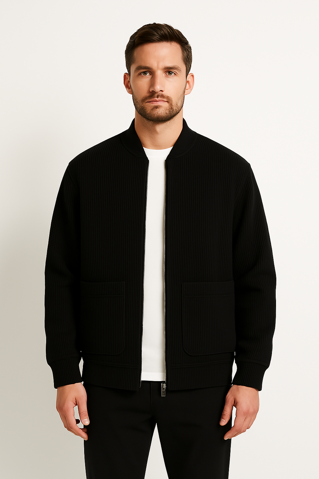 Men’s Corduroy Jacket - Relaxed Fit - V-Neck Zip Front - Ribbed Texture Casual Outerwear