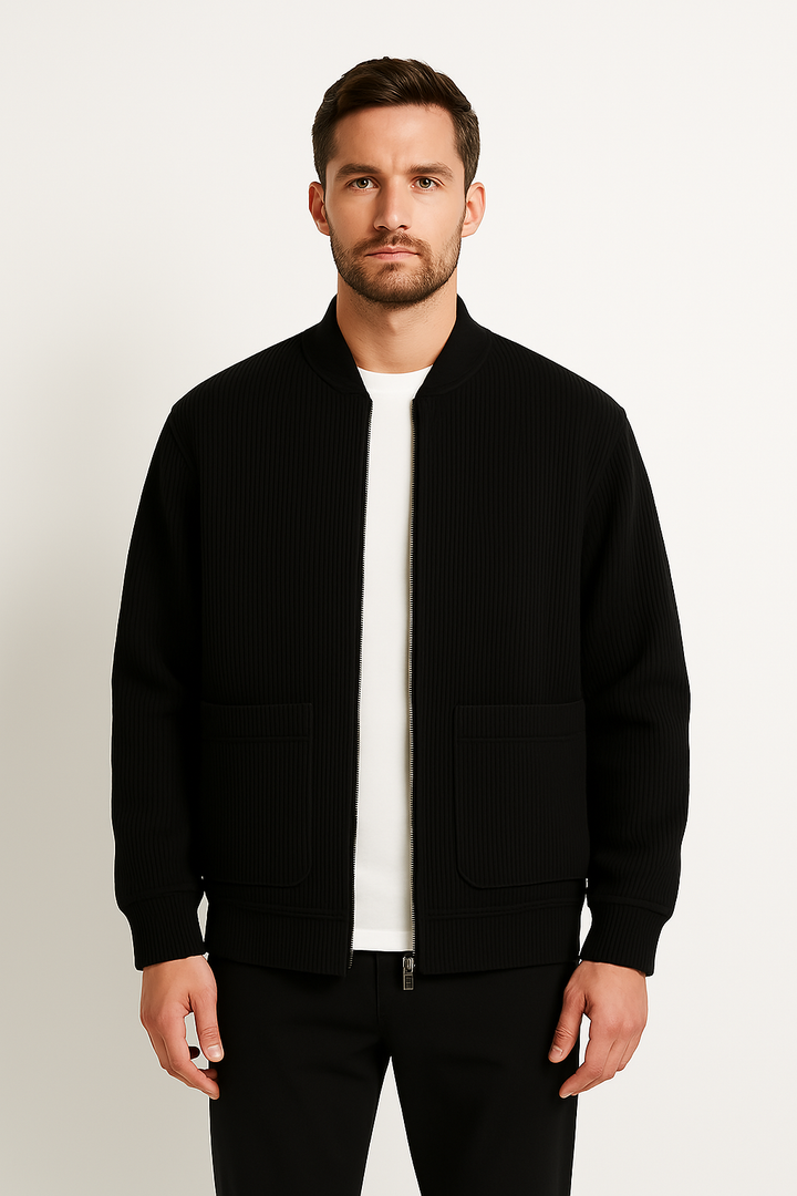 Men’s Corduroy Jacket - Relaxed Fit - V-Neck Zip Front - Ribbed Texture Casual Outerwear
