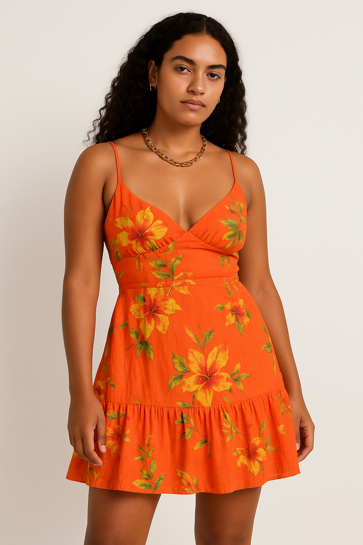 Women’s Mini Dress – Smocked Waist – Floral Print – Adjustable Straps – Lightweight Fit