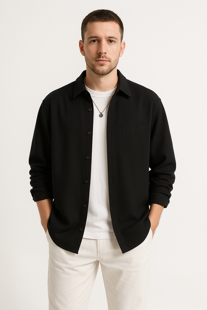 Men’s Button-Up Shirt - Waffle Knit - Oversized Fit - Long Sleeve Casual Layer