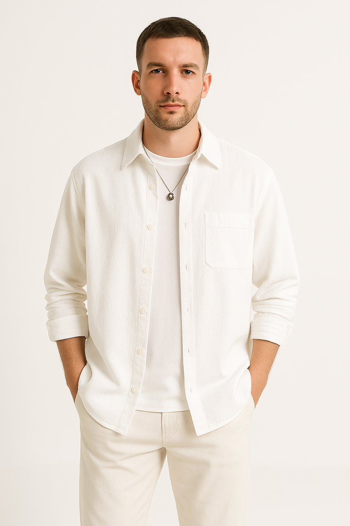 Men’s Button-Up Shirt - Waffle Knit - Oversized Fit - Long Sleeve Casual Layer