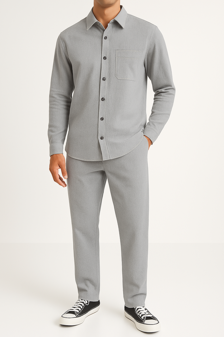 Men’s Corduroy Shirt and Pants Set – Relaxed Fit – Soft Textured – Button-Up Casual Wear