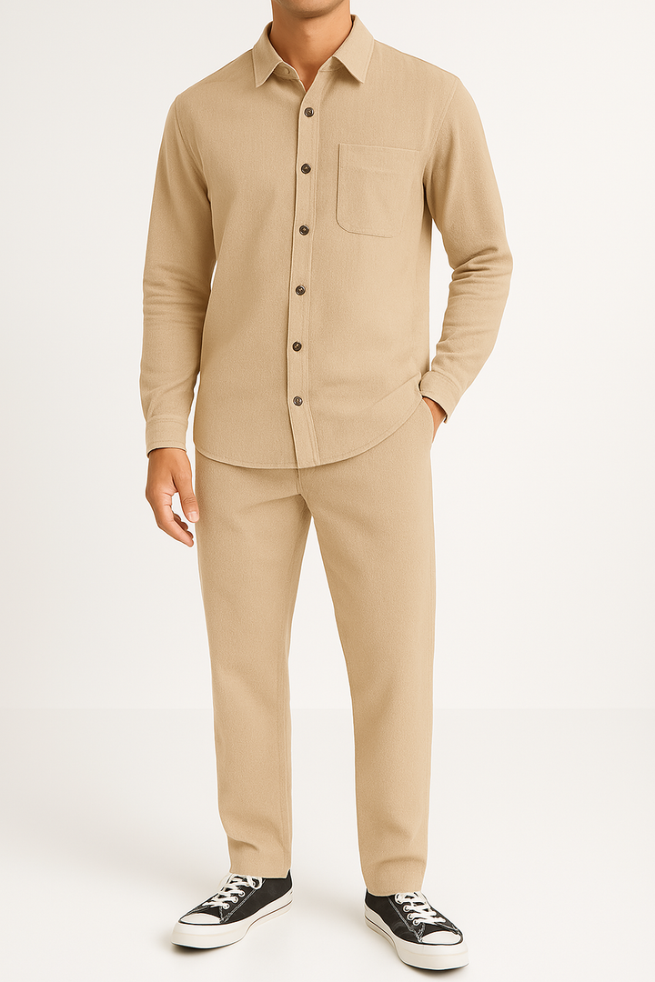 Men’s Corduroy Shirt and Pants Set – Relaxed Fit – Soft Textured – Button-Up Casual Wear
