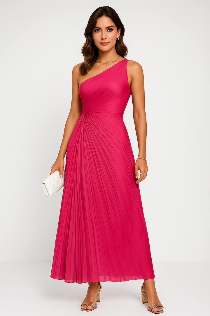 Women’s Evening Gown - One Shoulder - Pleated A-Line Silhouette - Flowy Elegant Fit