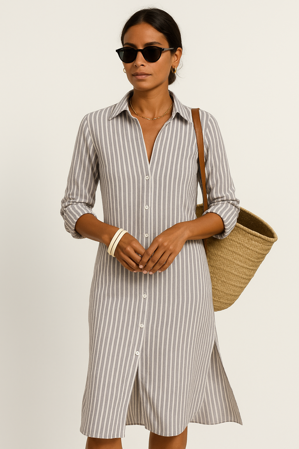 Women’s Shirt Dress – Relaxed Fit – Midi Length – Button Down – Breathable Blend