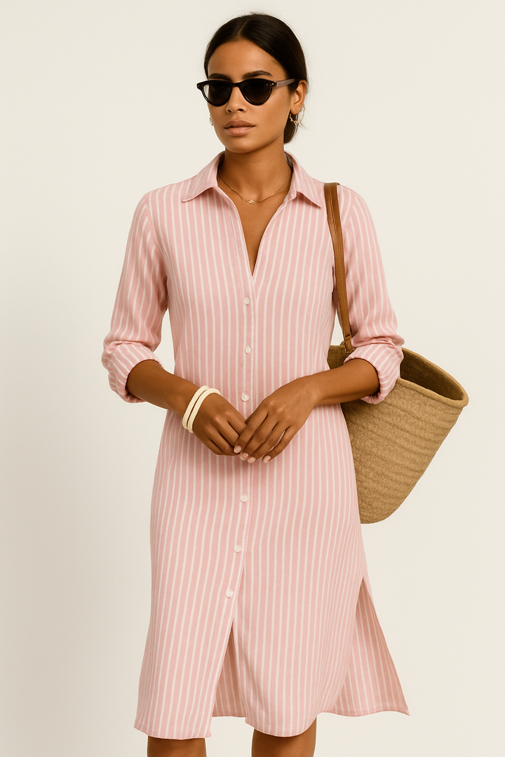 Women’s Shirt Dress – Relaxed Fit – Midi Length – Button Down – Breathable Blend