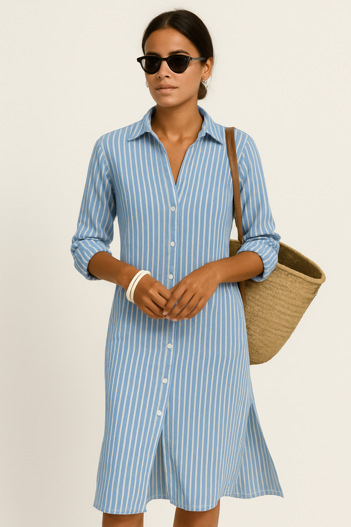 Women’s Shirt Dress – Relaxed Fit – Midi Length – Button Down – Breathable Blend