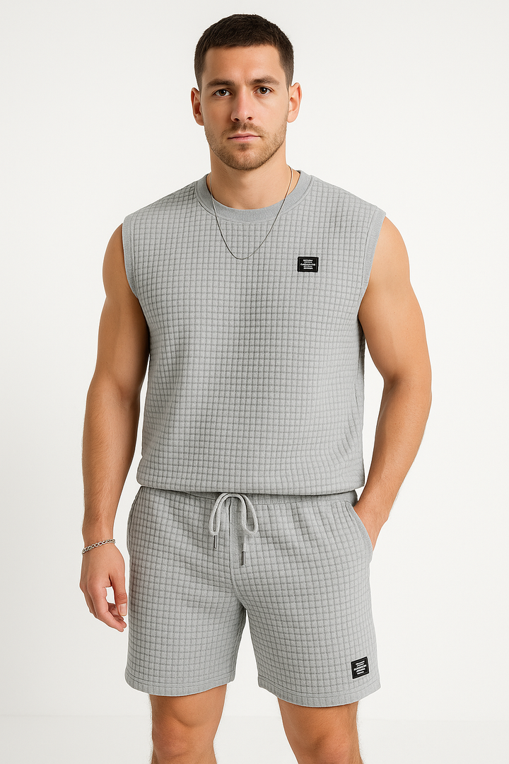 Men’s Sleeveless Lounge Set – Soft Waffle Knit – Relaxed Fit – Breathable Casual Wear