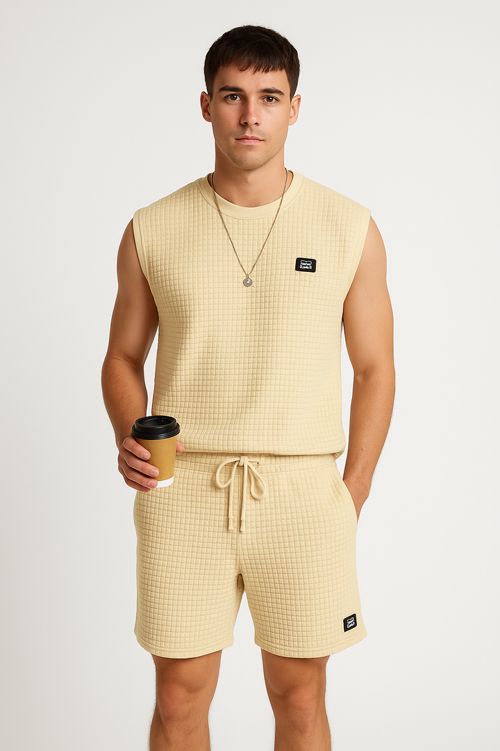 Men’s Sleeveless Lounge Set – Soft Waffle Knit – Relaxed Fit – Breathable Casual Wear