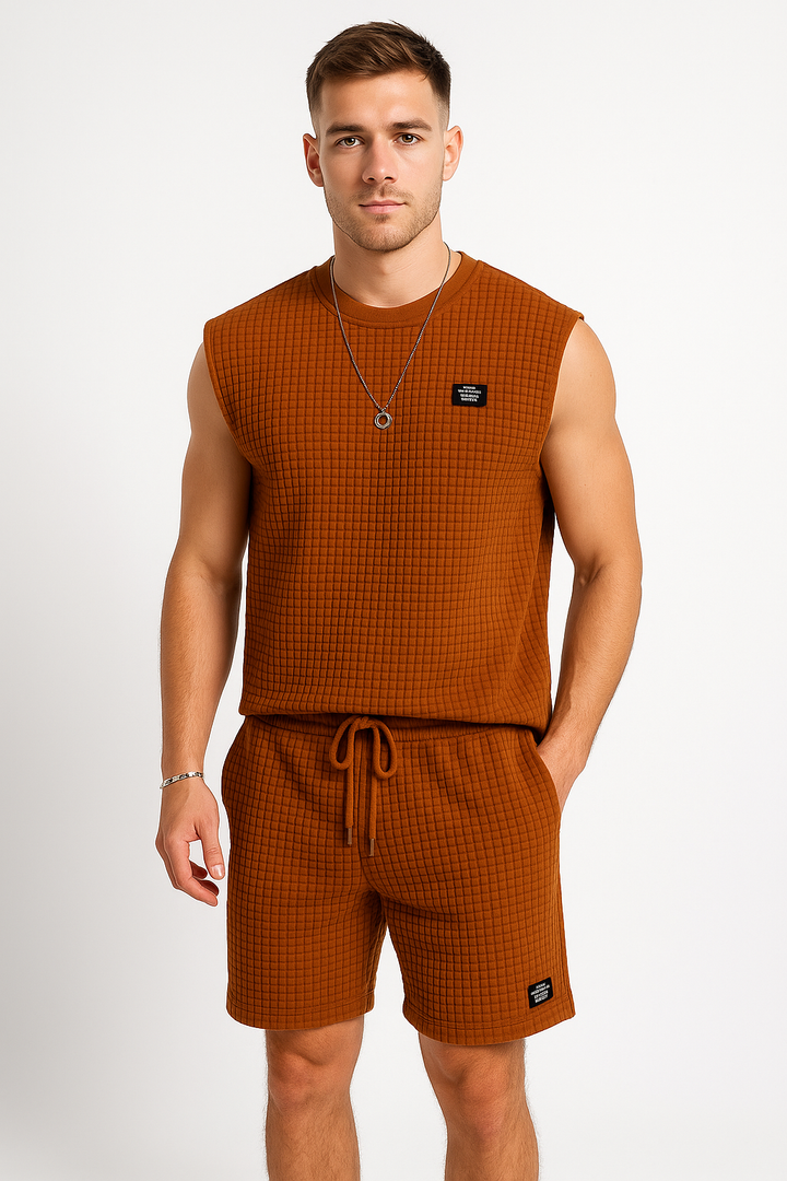 Men’s Sleeveless Lounge Set – Soft Waffle Knit – Relaxed Fit – Breathable Casual Wear