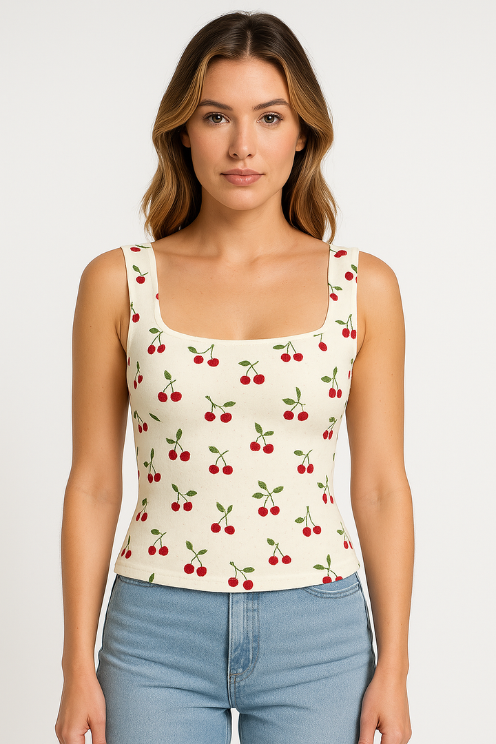 Women’s Crop Top – Slim Fit – Square Neck – Cotton – Floral Print