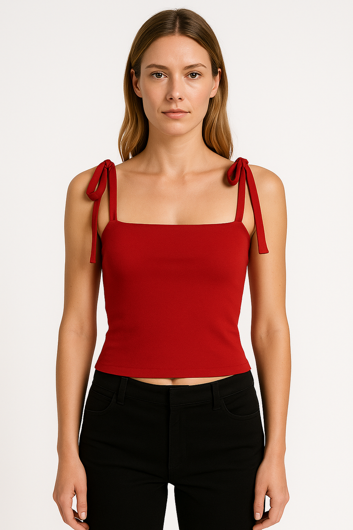 Women’s Crop Top – Slim Fit – Stretch Fabric – Adjustable Tie Straps