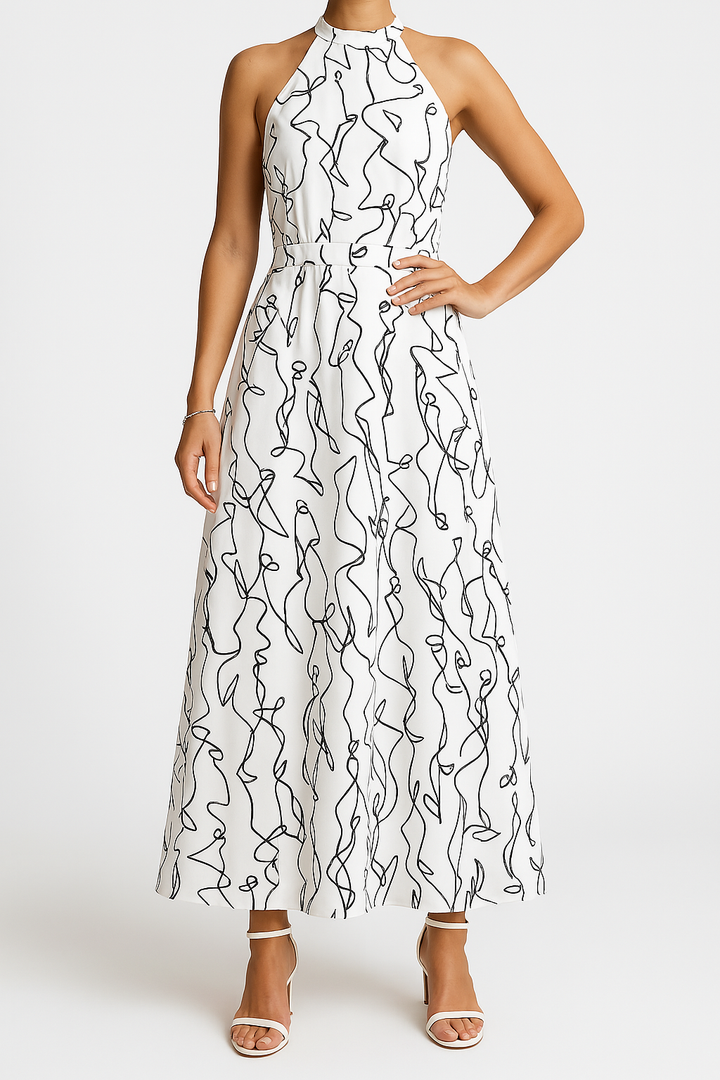 Women’s Maxi Dress - Halter Neck - Abstract Print - Lightweight Flowy Fit