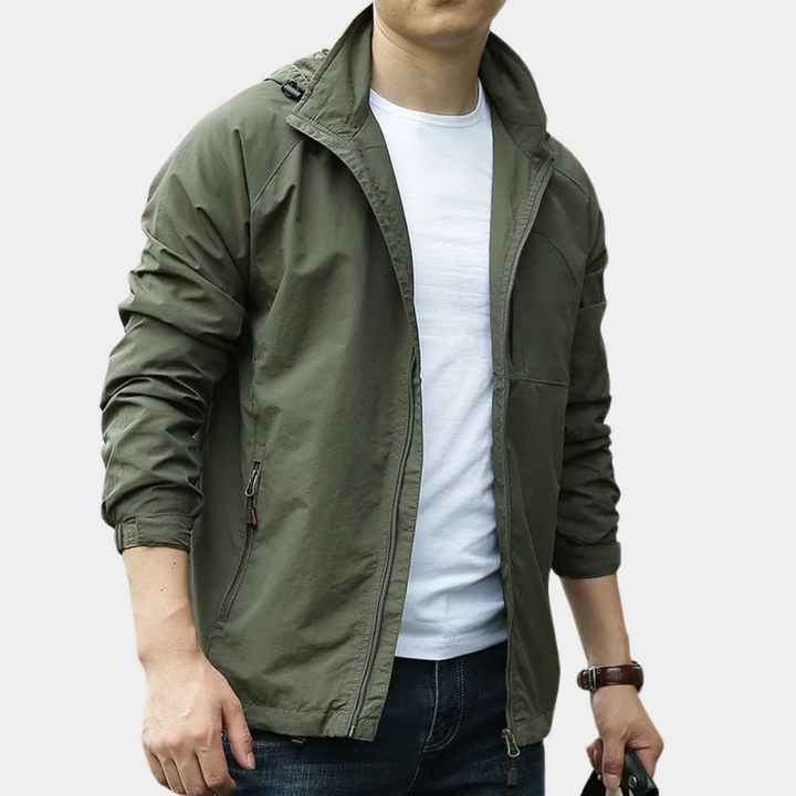 Men’s Jacket - Slim Fit - Water-Resistant - Stand Collar - Zipper Pockets - Casual Outerwear