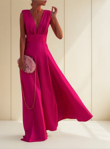Women’s Maxi Dress – Flowing Fit – Deep V-Neck – Sleeveless – Geometric Pattern