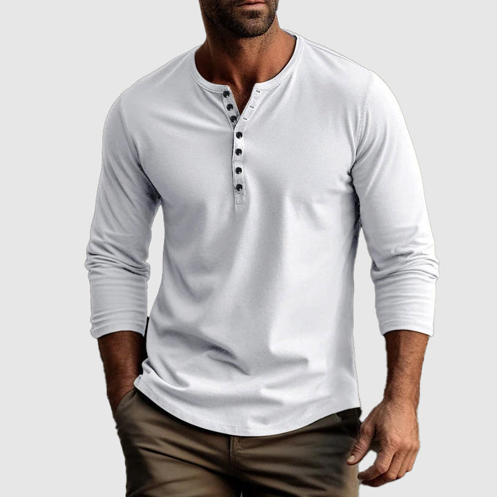 Men’s Henley Shirt – Long Sleeve – Regular Fit – Breathable Cotton – Button Placket