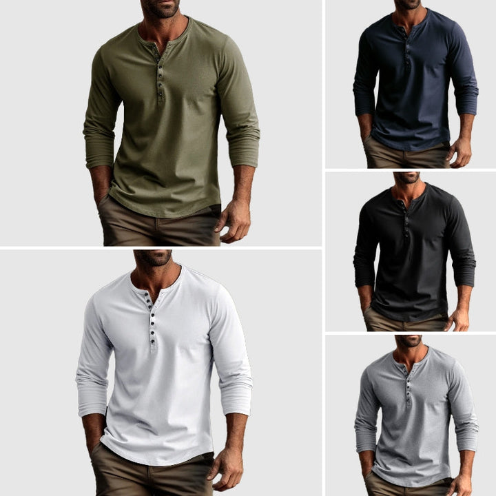 Men’s Henley Shirt – Long Sleeve – Regular Fit – Breathable Cotton – Button Placket