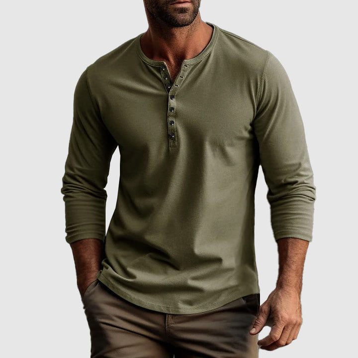 Men’s Henley Shirt – Long Sleeve – Regular Fit – Breathable Cotton – Button Placket