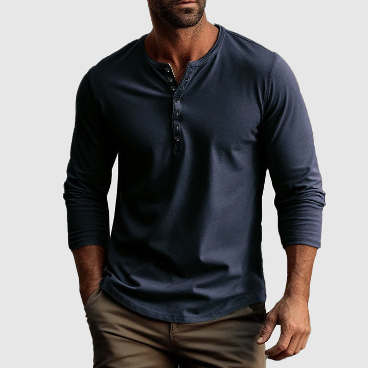 Men’s Henley Shirt – Long Sleeve – Regular Fit – Breathable Cotton – Button Placket